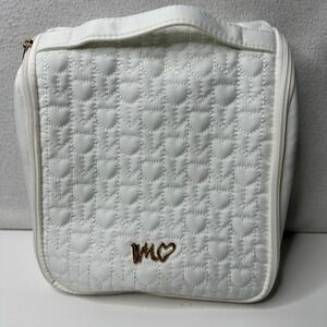 MC White Quilted Heart Hanging Toiletry Bag Travel Makeup Organizer Case